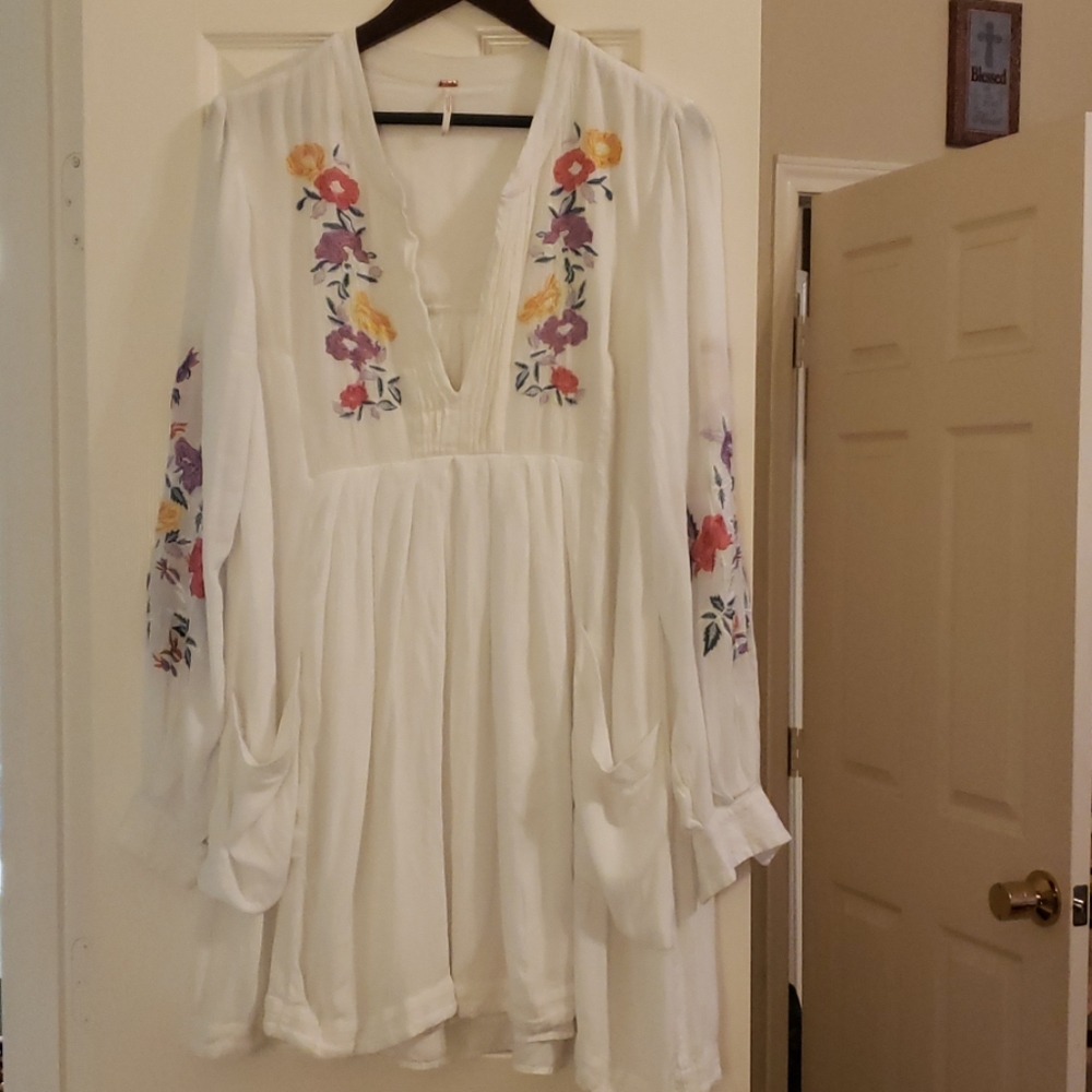 Free People White Floral Embroidered Mini Dress